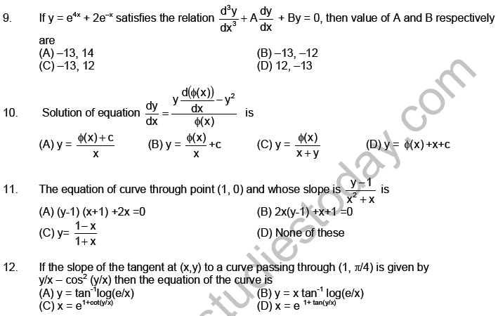 JEE Mathematics Differential Equations MCQs Set A-5