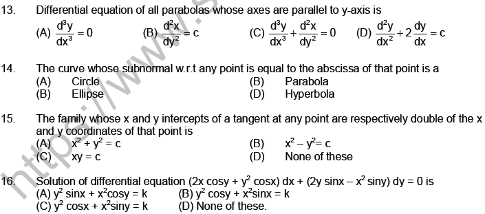 JEE Mathematics Differential Equations MCQs Set A-6