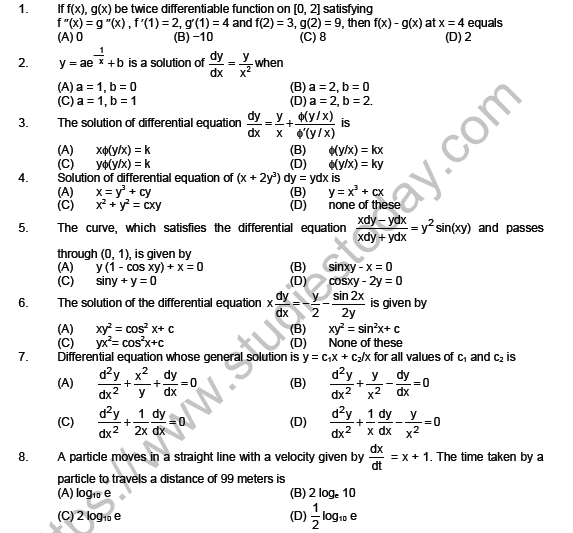 JEE Mathematics Continuity and Differentiability MCQ pdf
