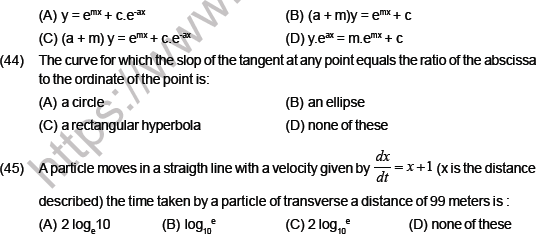 JEE Mathematics Differential Equations MCQs Set B-10