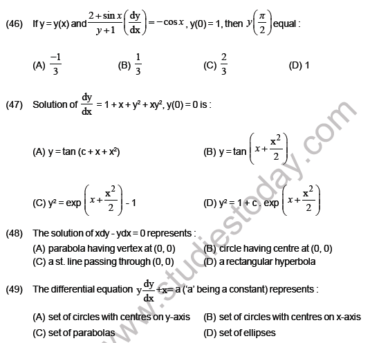 JEE Mathematics Differential Equations MCQs Set B-11