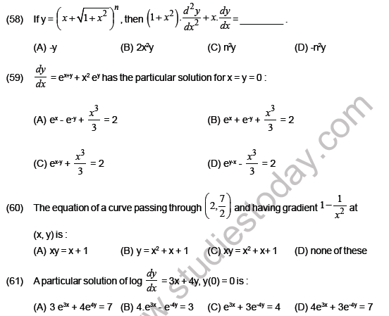 JEE Mathematics Differential Equations MCQs Set B-15