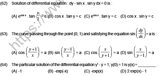 JEE Mathematics Differential Equations MCQs Set B-16