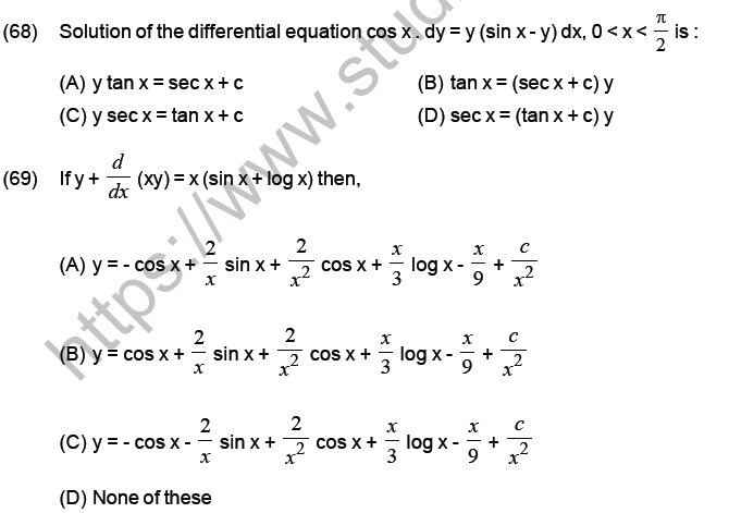 JEE Mathematics Differential Equations MCQs Set B-18