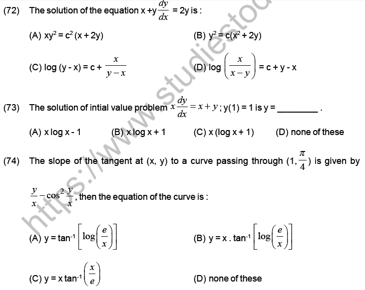 JEE Mathematics Differential Equations MCQs Set B-20