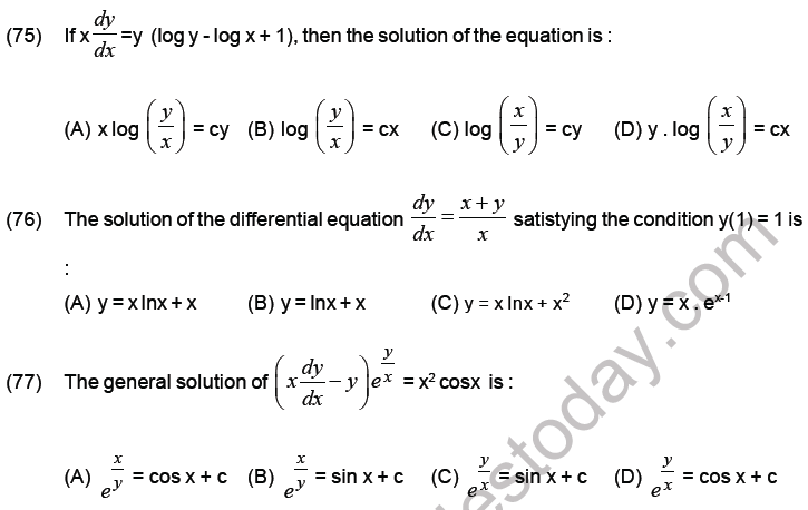 JEE Mathematics Differential Equations MCQs Set B-21