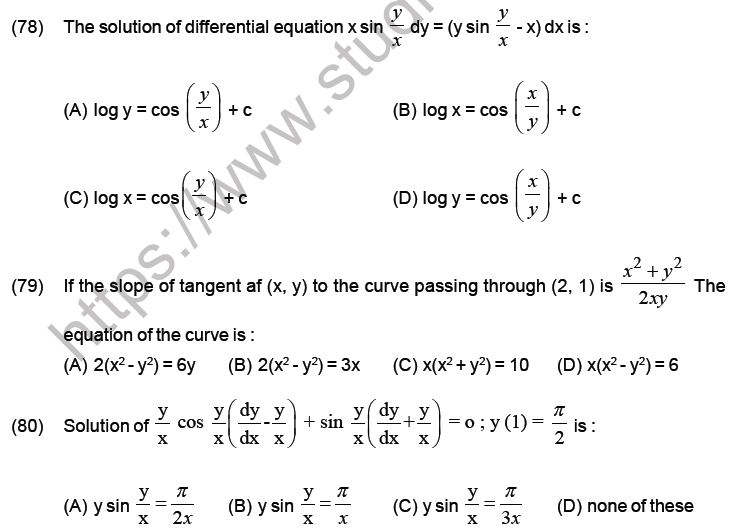 JEE Mathematics Differential Equations MCQs Set B-22