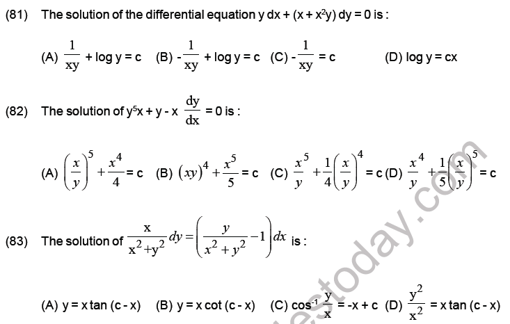 JEE Mathematics Differential Equations MCQs Set B-23