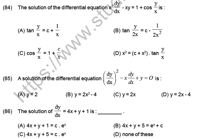 JEE Mathematics Differential Equations MCQs Set B-24