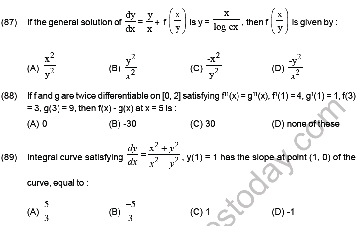 JEE Mathematics Differential Equations MCQs Set B-25