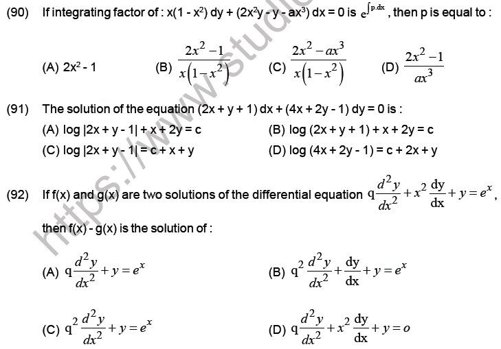 JEE Mathematics Differential Equations MCQs Set B-26