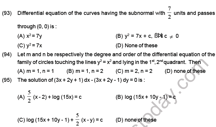 JEE Mathematics Differential Equations MCQs Set B-27