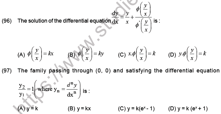 JEE Mathematics Differential Equations MCQs Set B-28
