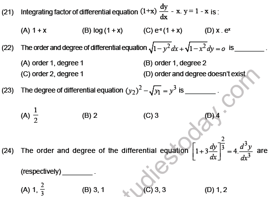 JEE Mathematics Differential Equations MCQs Set B-3