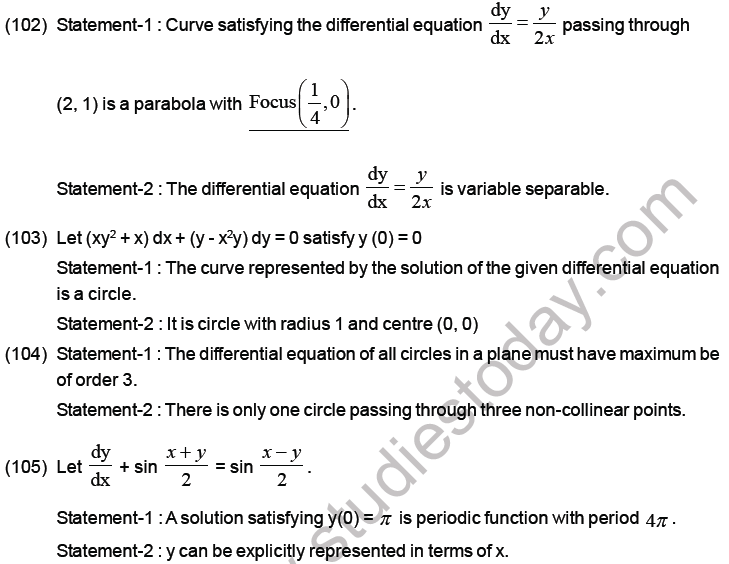 JEE Mathematics Differential Equations MCQs Set B-31