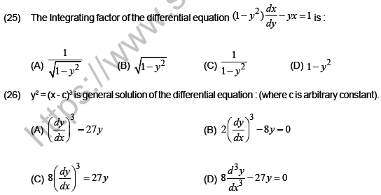 JEE Mathematics Differential Equations MCQs Set B-4