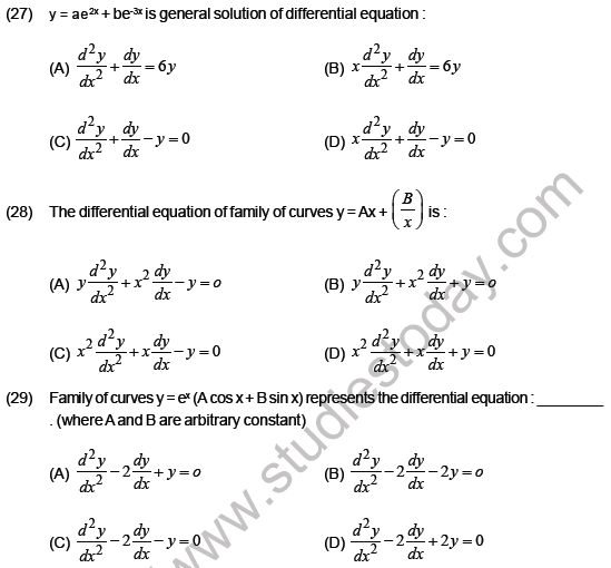 JEE Mathematics Differential Equations MCQs Set B-5