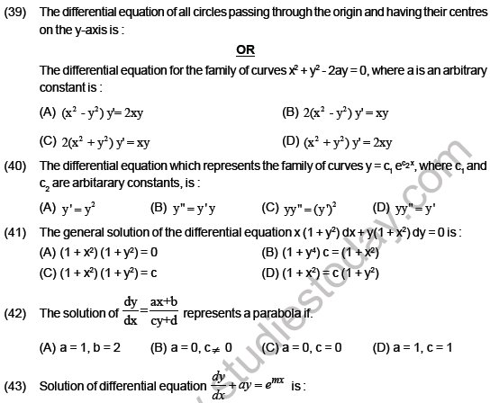 JEE Mathematics Differential Equations MCQs Set B-9