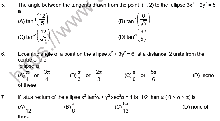 JEE Mathematics Ellipse MCQs Set A-1