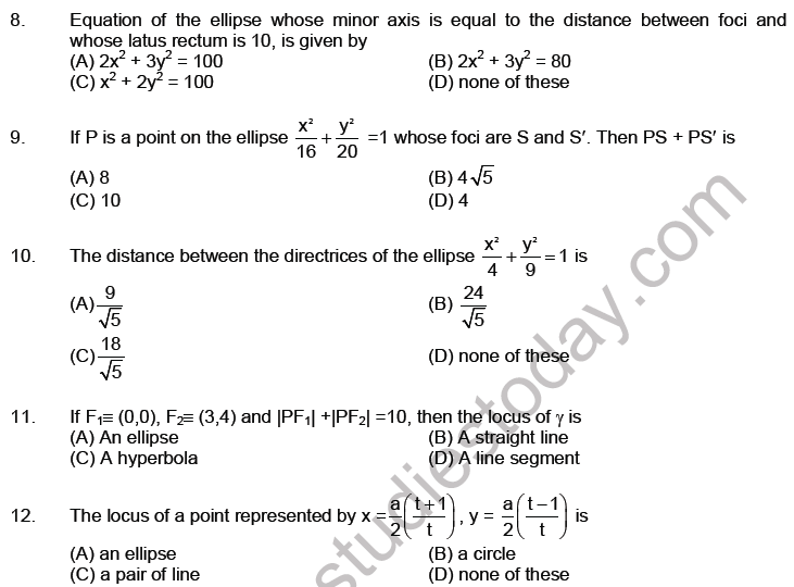 JEE Mathematics Ellipse MCQs Set A-2