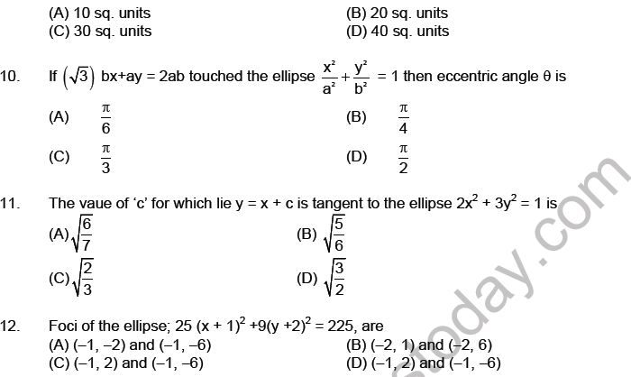 JEE Mathematics Ellipse MCQs Set A-Lev-2-1