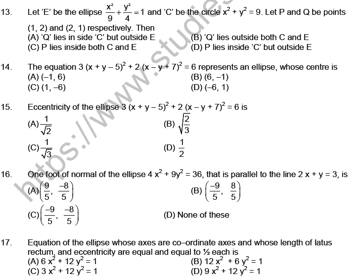 JEE Mathematics Ellipse MCQs Set A-Lev-2-2