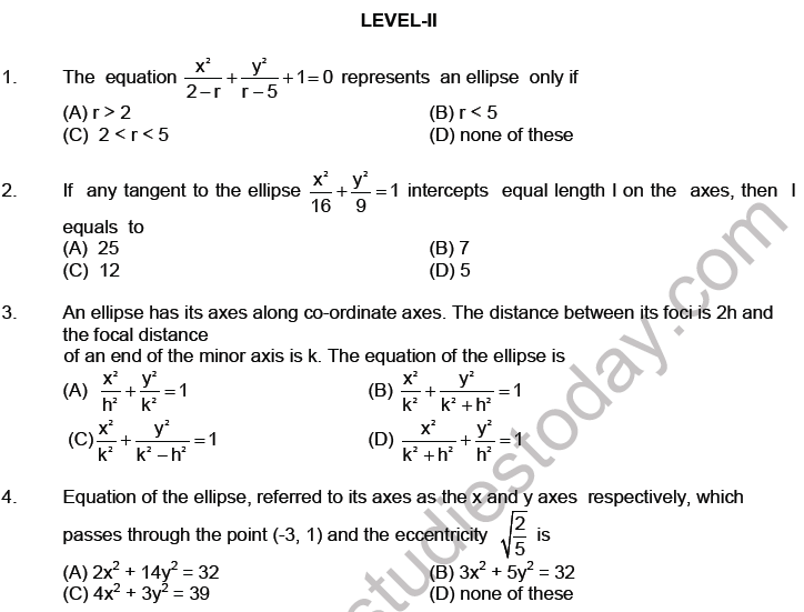 JEE Mathematics Ellipse MCQs Set A-Lev-2