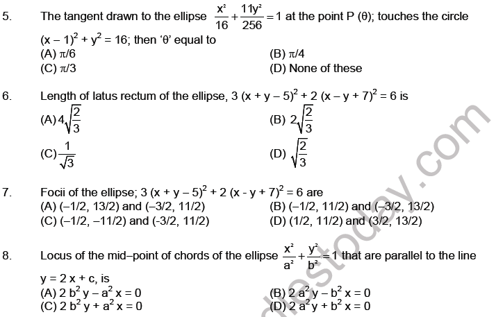 JEE Mathematics Ellipse MCQs Set A-Lev-3-
