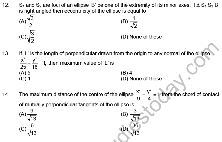 JEE Mathematics Ellipse MCQs Set A-Lev-3-2