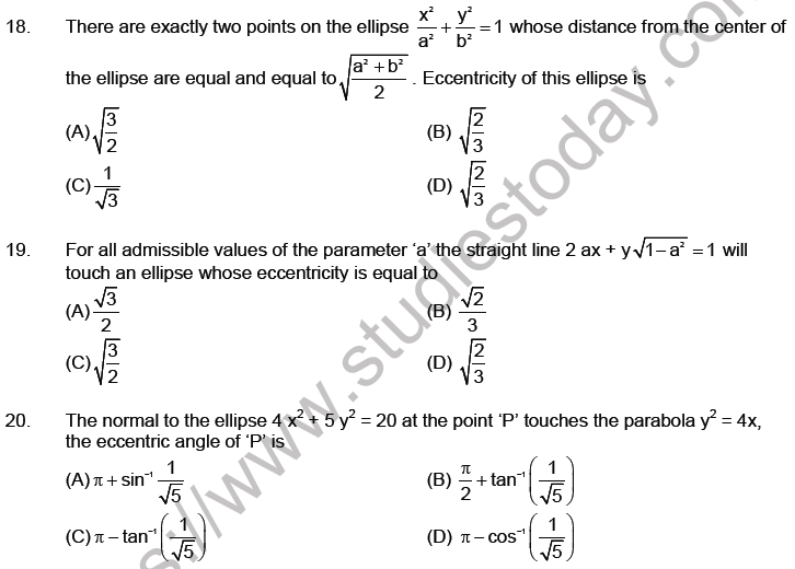 JEE Mathematics Ellipse MCQs Set A-Lev-3-4