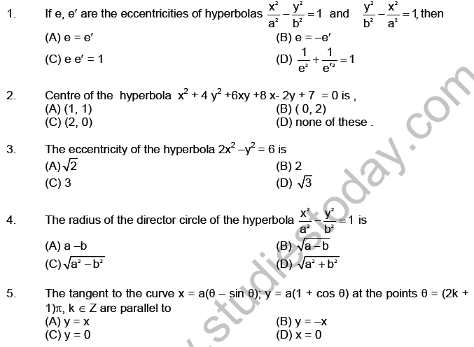 JEE Mathematics Hyperbola MCQs Set A-