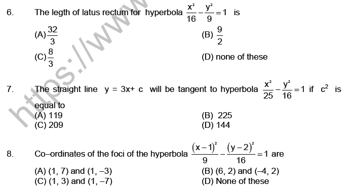 JEE Mathematics Hyperbola MCQs Set A-1