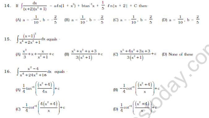 JEE Mathematics Indefinite Integrals MCQs Set B-4