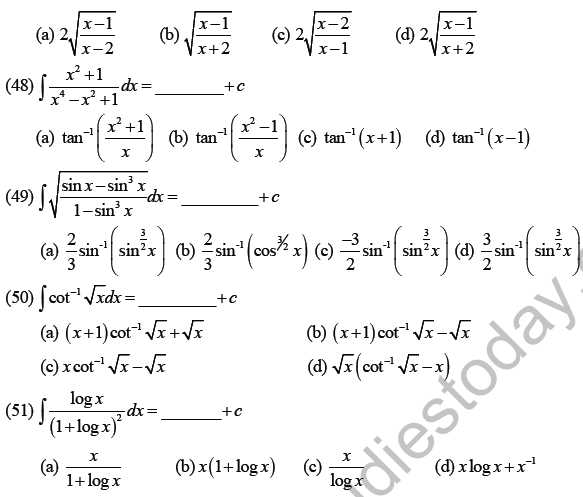JEE Mathematics Indefinite Integrals MCQs Set C-12