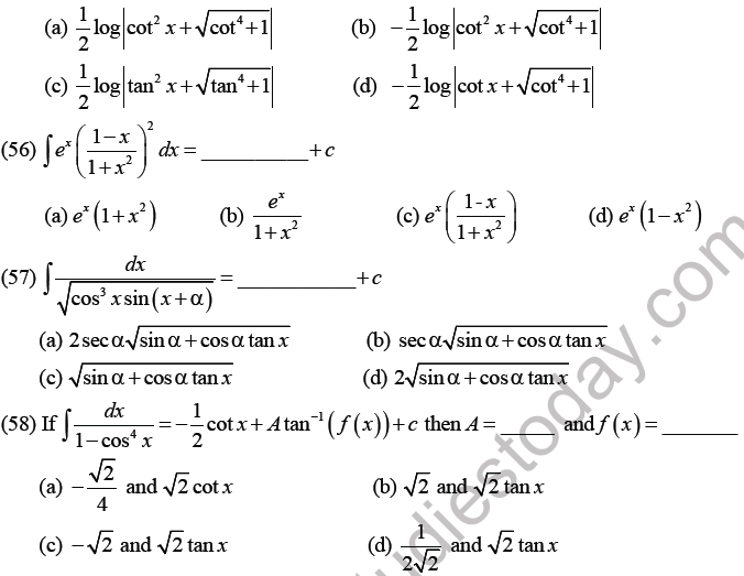 JEE Mathematics Indefinite Integrals MCQs Set C-14