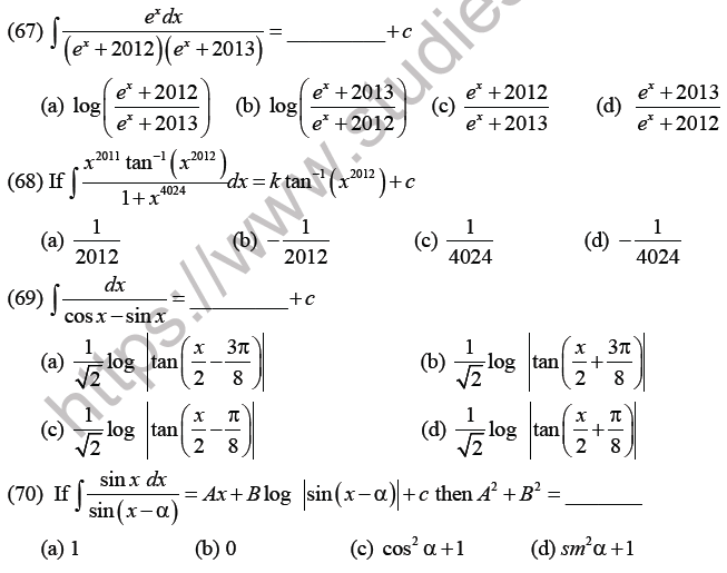 JEE Mathematics Indefinite Integrals MCQs Set C-17