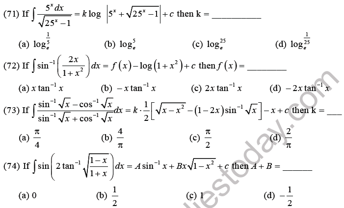 JEE Mathematics Indefinite Integrals MCQs Set C-18