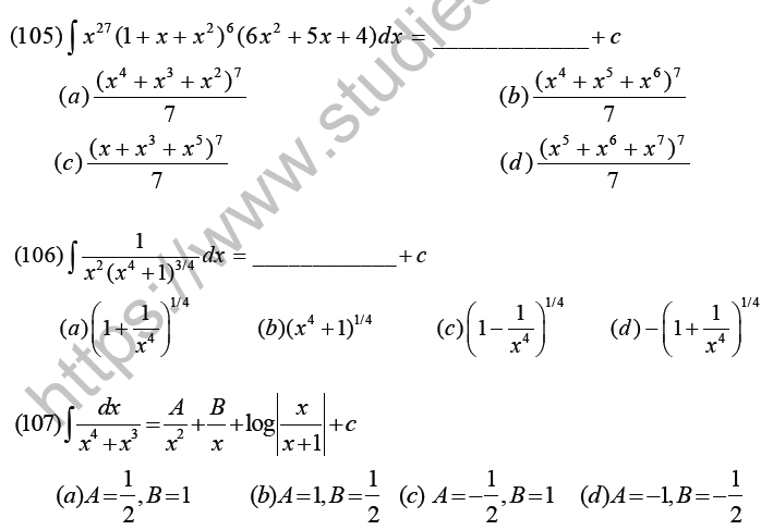 JEE Mathematics Indefinite Integrals MCQs Set C-27