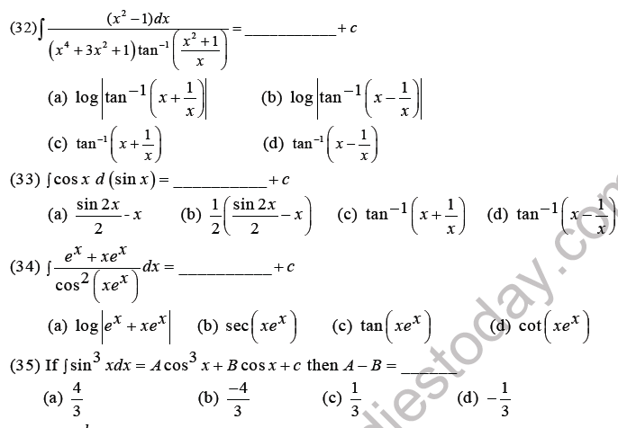JEE Mathematics Indefinite Integrals MCQs Set C-8