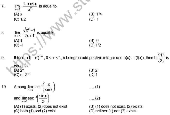 JEE Mathematics Limits Continuity and Differentiability MCQs Set A-1