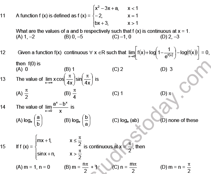 JEE Mathematics Limits Continuity and Differentiability MCQs Set A-2