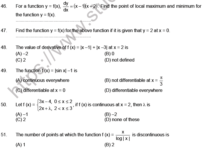 JEE Mathematics Limits Continuity and Differentiability MCQs Set A-5