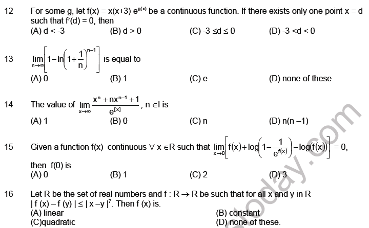 JEE Mathematics Limits Continuity and Differentiability MCQs Set A-Lev3-1