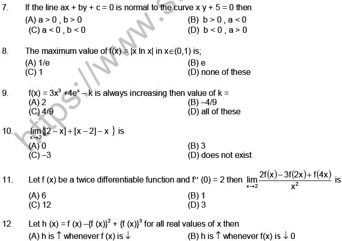 JEE Mathematics Limits Continuity and Differentiability MCQs Set A-Level2-