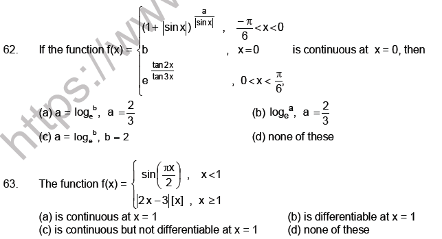 JEE Mathematics Limits Continuity and Differentiability MCQs Set A-Level2-10
