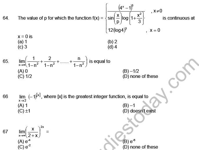 JEE Mathematics Limits Continuity and Differentiability MCQs Set A-Level2-11