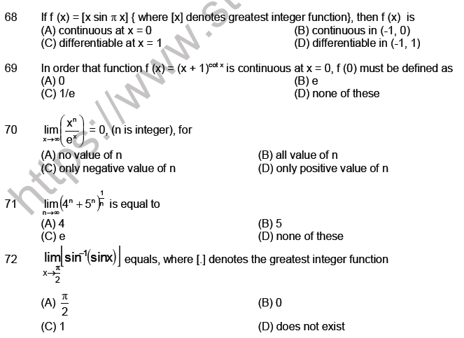 JEE Mathematics Limits Continuity and Differentiability MCQs Set A-Level2-12