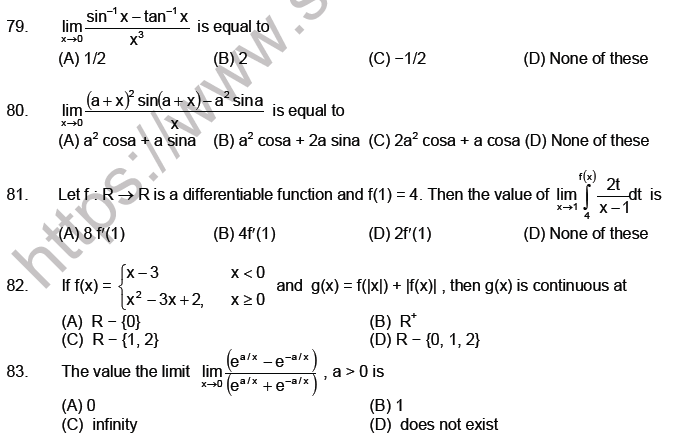 JEE Mathematics Limits Continuity and Differentiability MCQs Set A-Level2-14