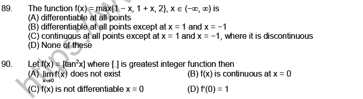 JEE Mathematics Limits Continuity and Differentiability MCQs Set A-Level2-16