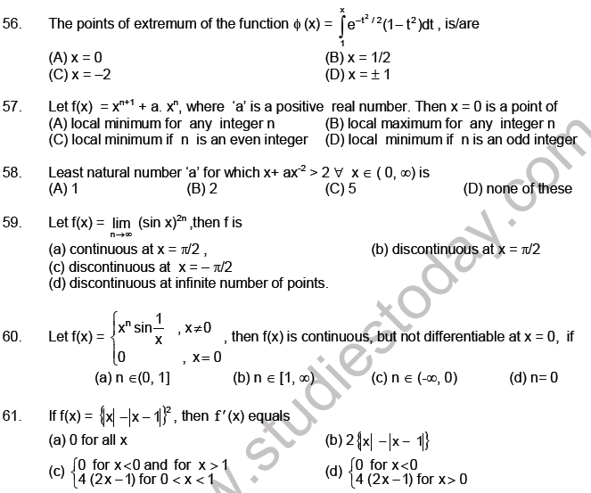 JEE Mathematics Limits Continuity and Differentiability MCQs Set A-Level2-9
